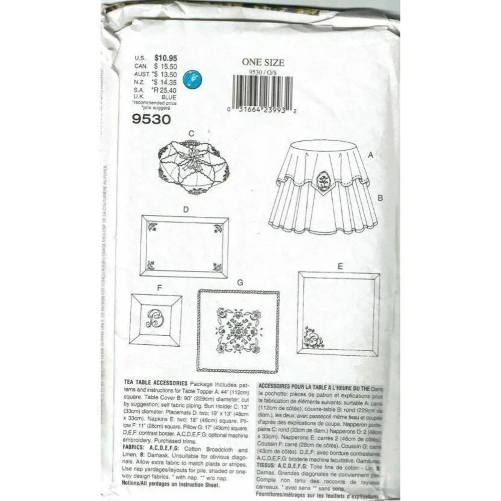 Vogue Sewing Pattern 9530 Tea Table Covers‎ Accessories